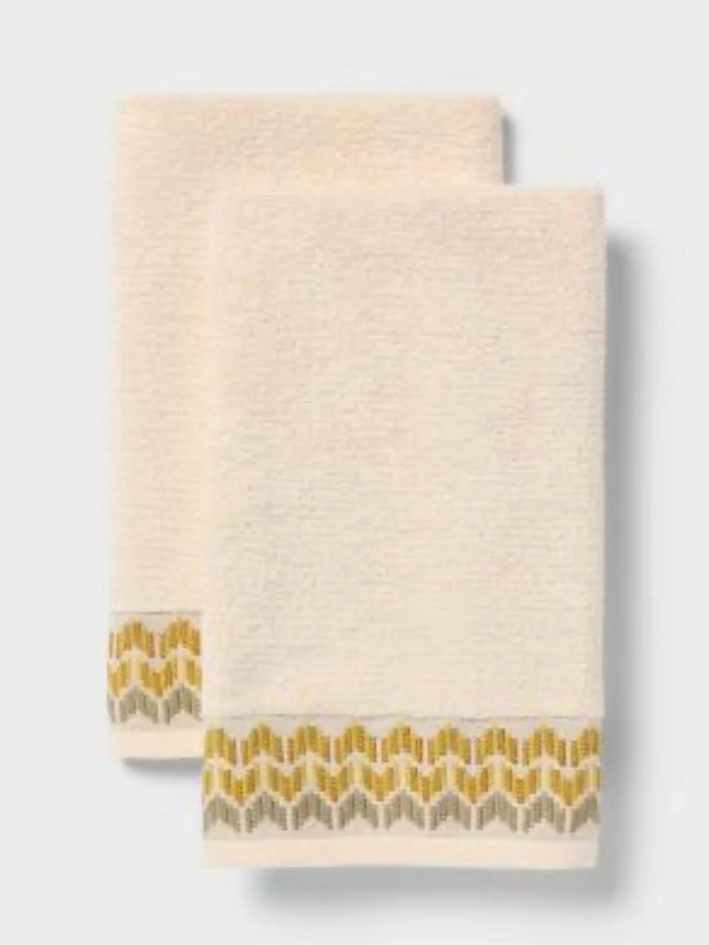 Threshold Cream Decorative Hand Towels with Mustard & green Chevron Trim 2 piece